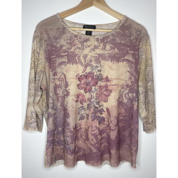 LANE BRYANT Y2K Mesh Tattoo Print Cherub Angel Toile Paisley Floral Top Sz 14/16 - Picture 1 of 9